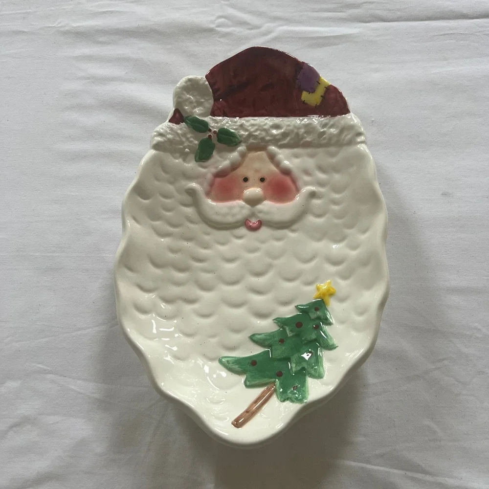 Vintage Style Santa Claus Ceramic Serving Tray Christmas Platter 9.5 Inch